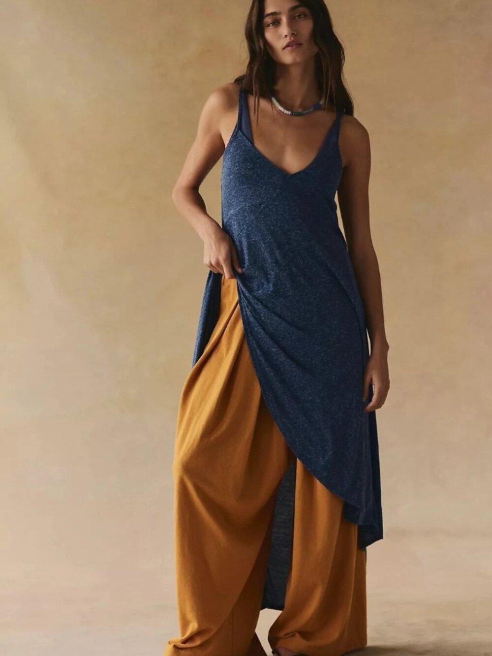 Free People Free-est Cassidy Maxi Tank Top Asymmetrical High Low Blue XS 289496